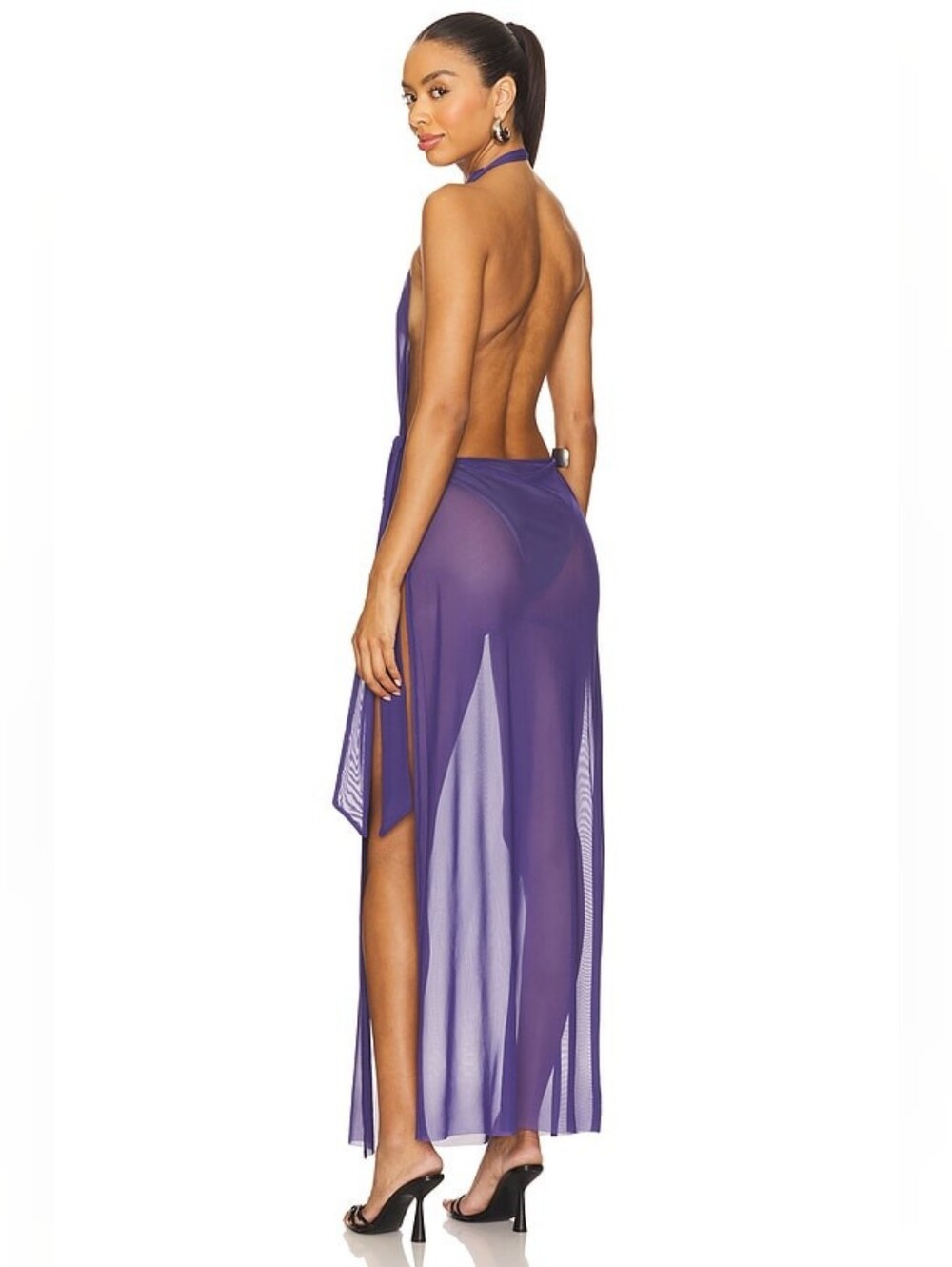 NWT JADED LONDON Halter Mesh Maxi Dress Blue US 4 Swim Coverup - Picture 3 of 5